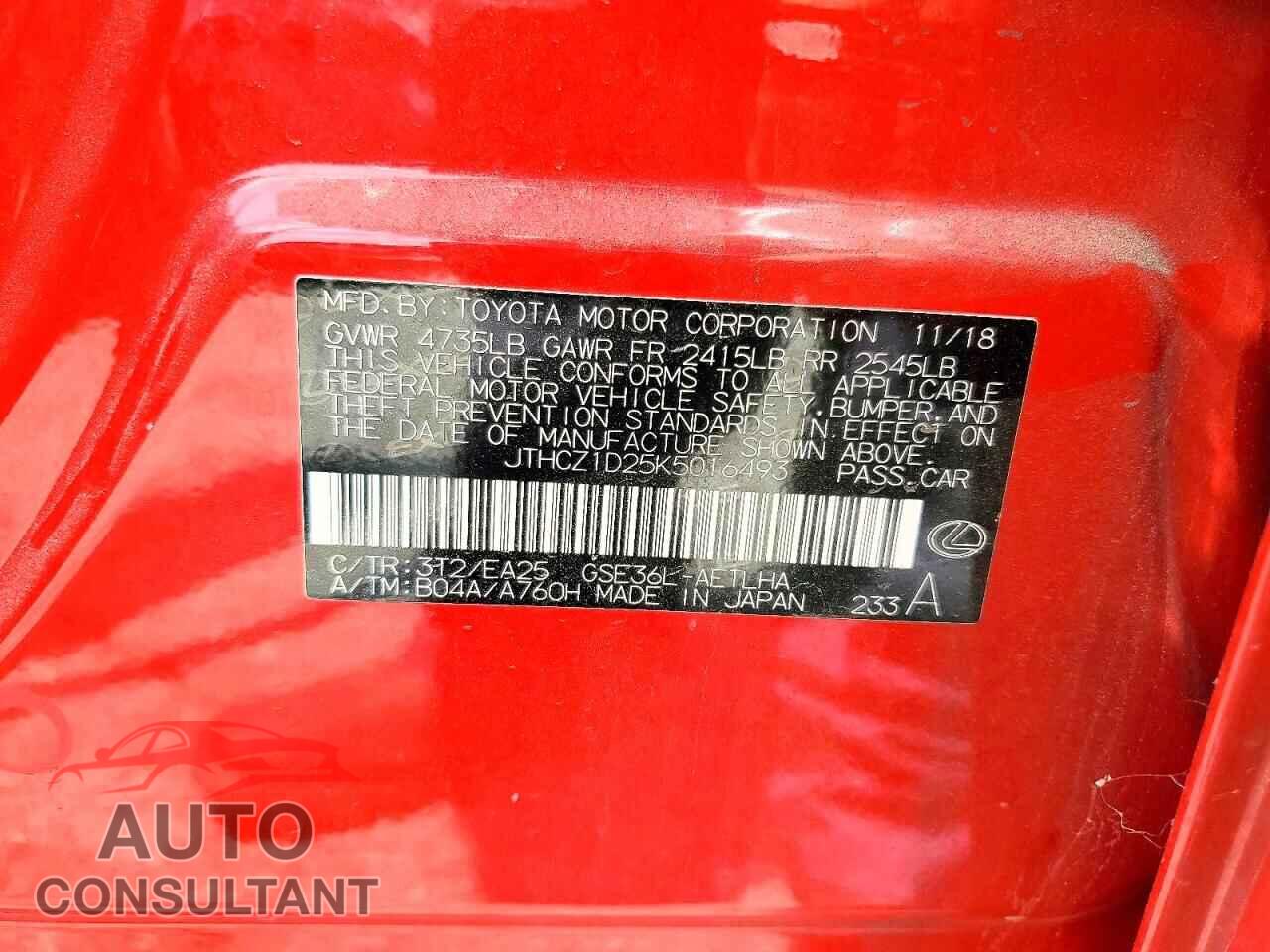 LEXUS IS 2019 - JTHCZ1D25K5016493