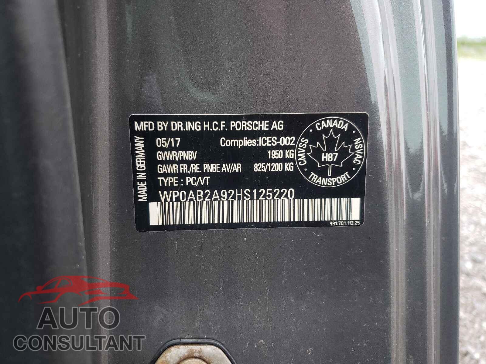 PORSCHE 911 2017 - WP0AB2A92HS125220
