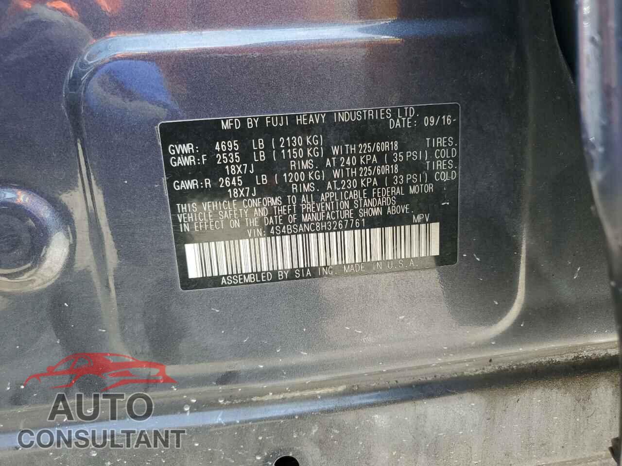 SUBARU OUTBACK 2017 - 4S4BSANC8H3267761