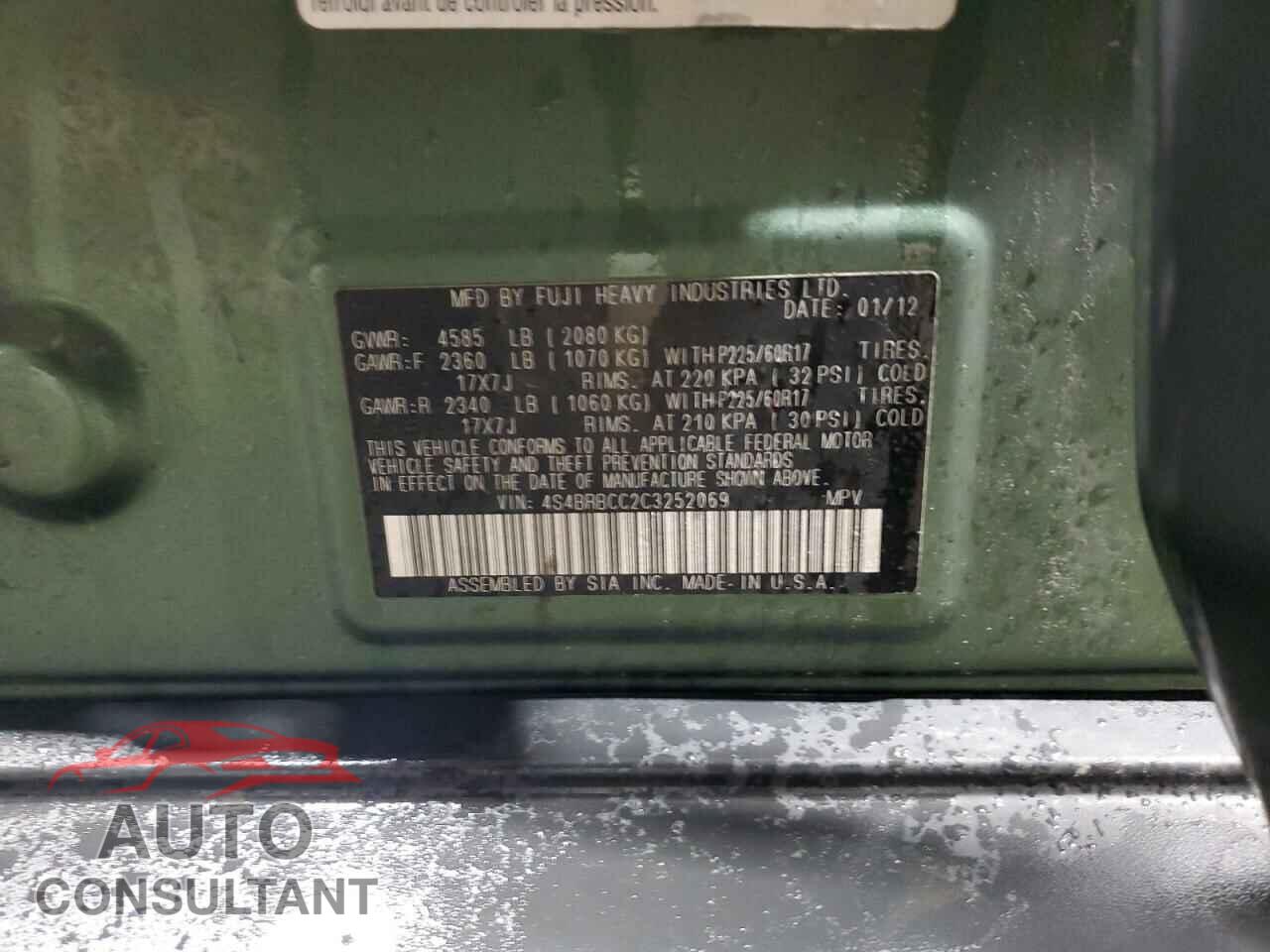 SUBARU OUTBACK 2012 - 4S4BRBCC2C3252069