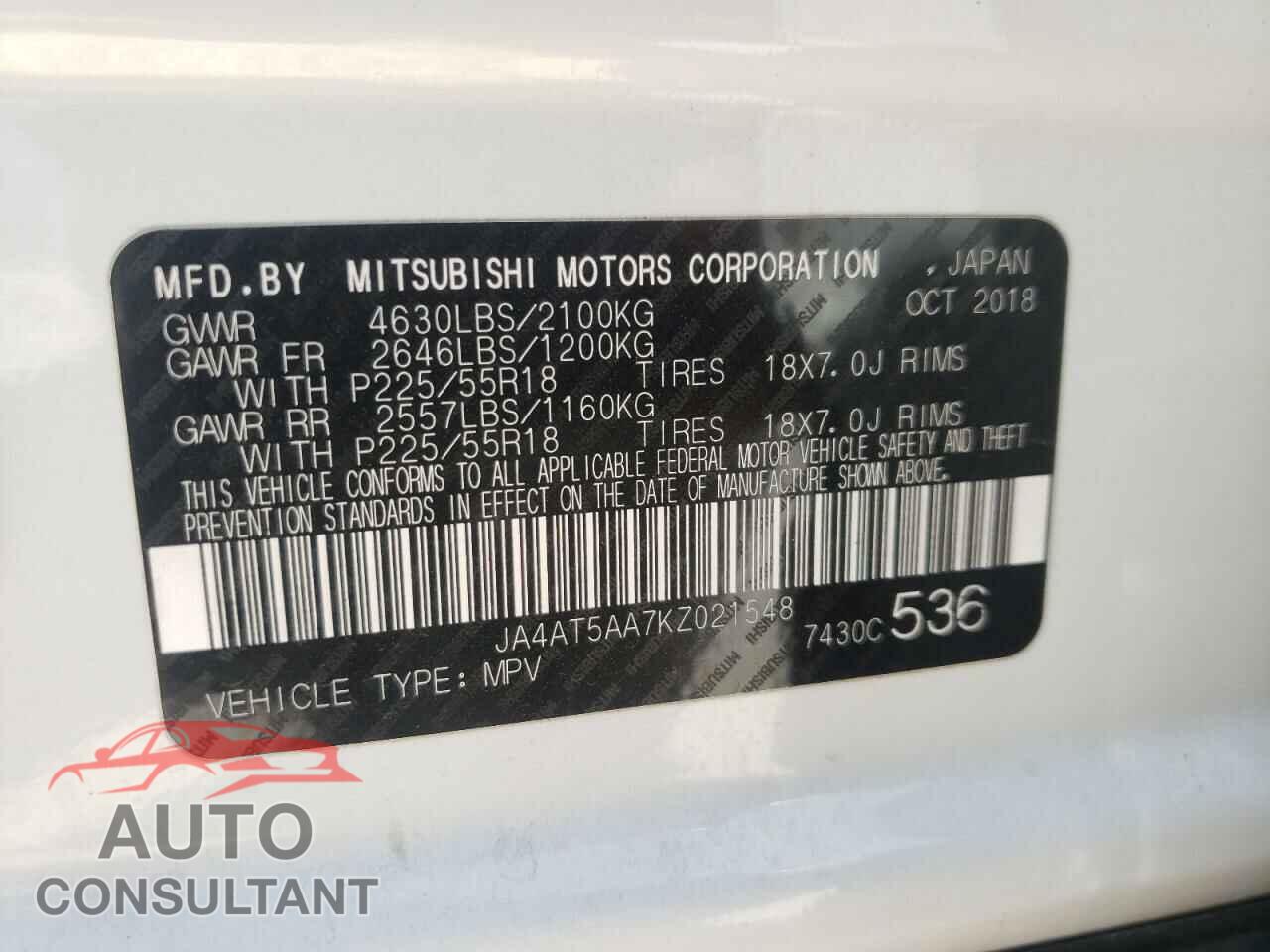 MITSUBISHI ECLIPSE 2019 - JA4AT5AA7KZ021548