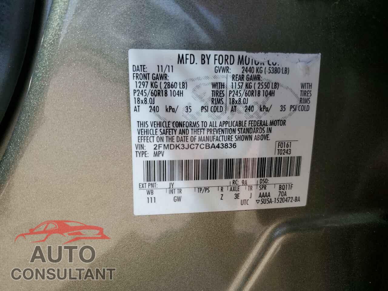 FORD EDGE 2012 - 2FMDK3JC7CBA43836