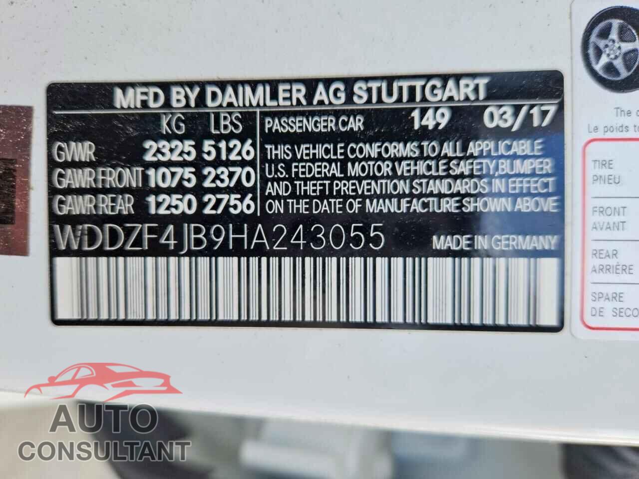 MERCEDES-BENZ E-CLASS 2017 - WDDZF4JB9HA243055