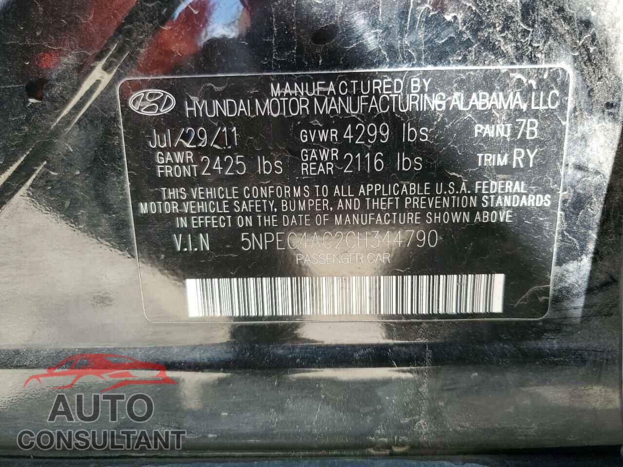 HYUNDAI SONATA 2012 - 5NPEC4AC2CH344790