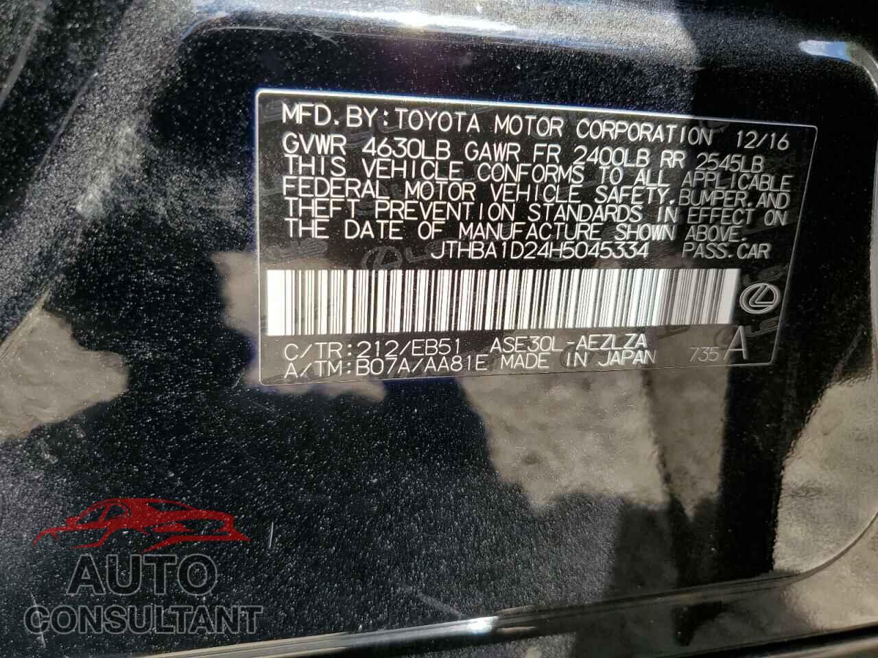 LEXUS IS 2017 - JTHBA1D24H5045334