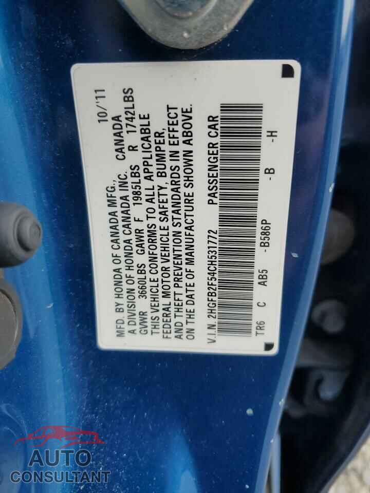 HONDA CIVIC 2012 - 2HGFB2F54CH531772