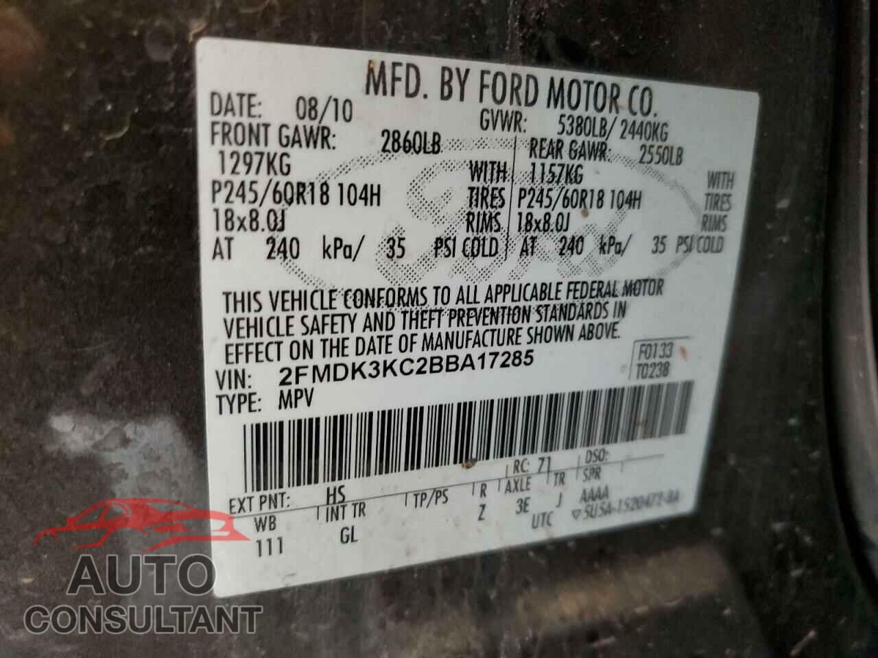 FORD EDGE 2011 - 2FMDK3KC2BBA17285
