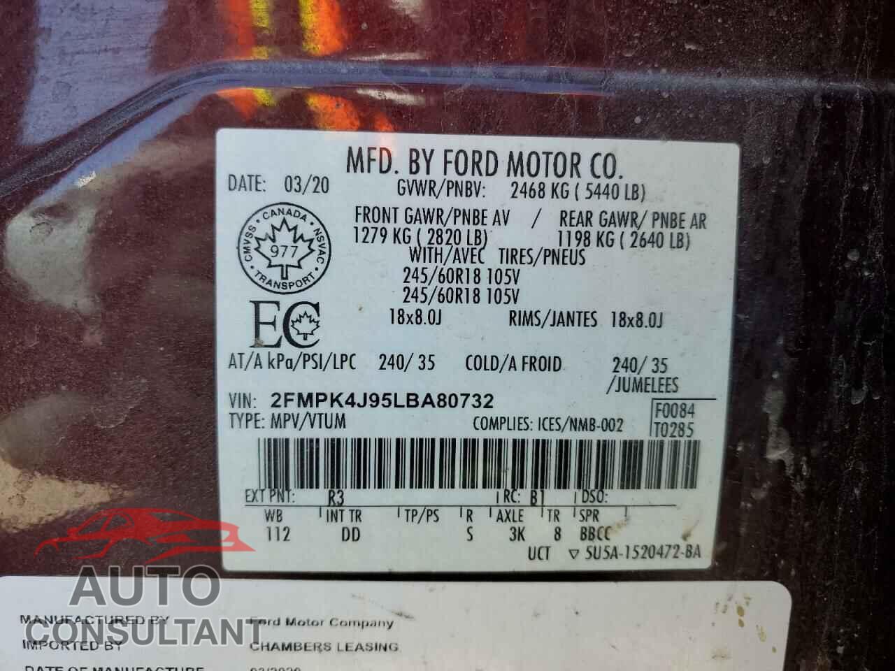 FORD EDGE 2020 - 2FMPK4J95LBA80732