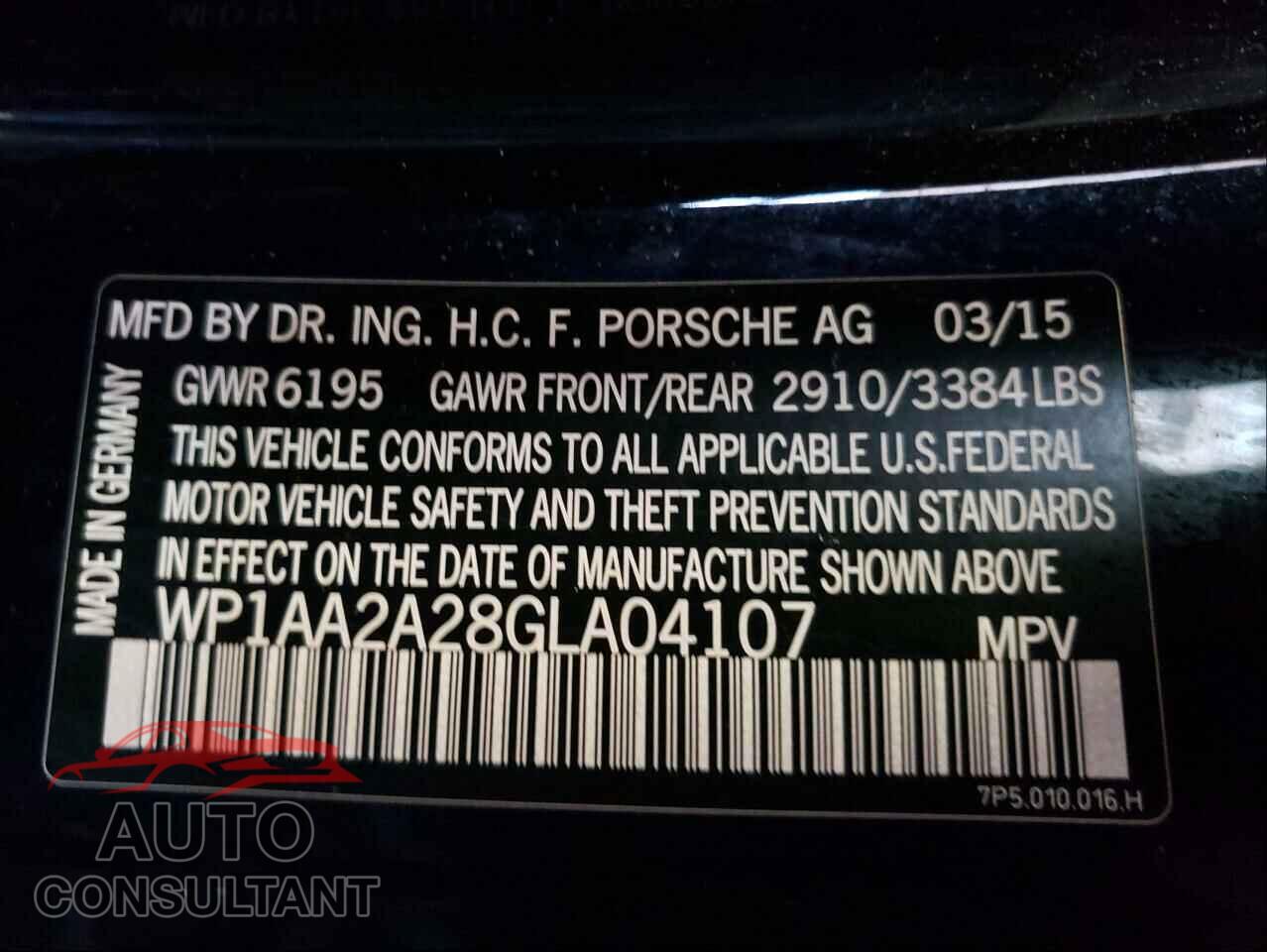 PORSCHE CAYENNE 2016 - WP1AA2A28GLA04107