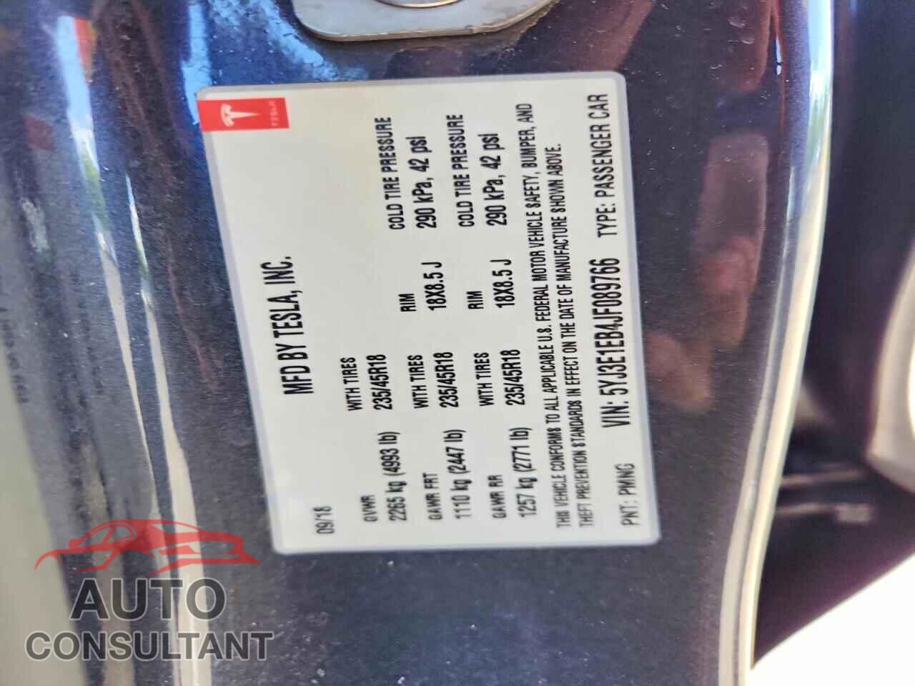 TESLA MODEL 3 2018 - 5YJ3E1EB4JF089766