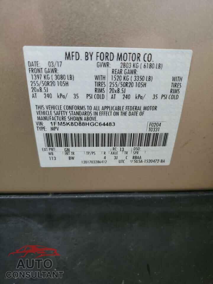 FORD EXPLORER 2017 - 1FM5K8D88HGC64483