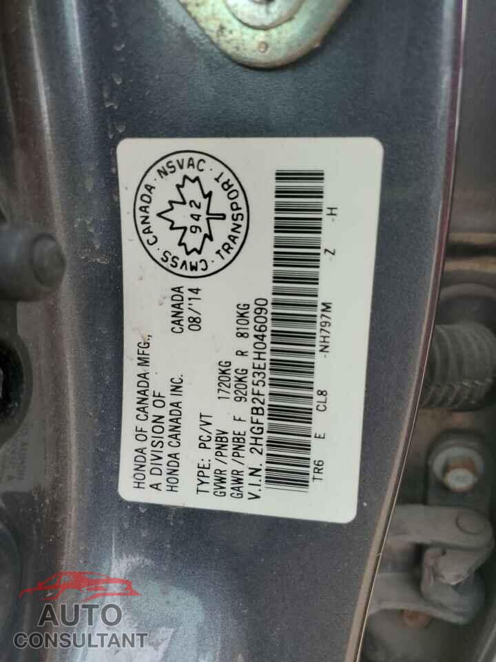 HONDA CIVIC 2014 - 2HGFB2F53EH046090