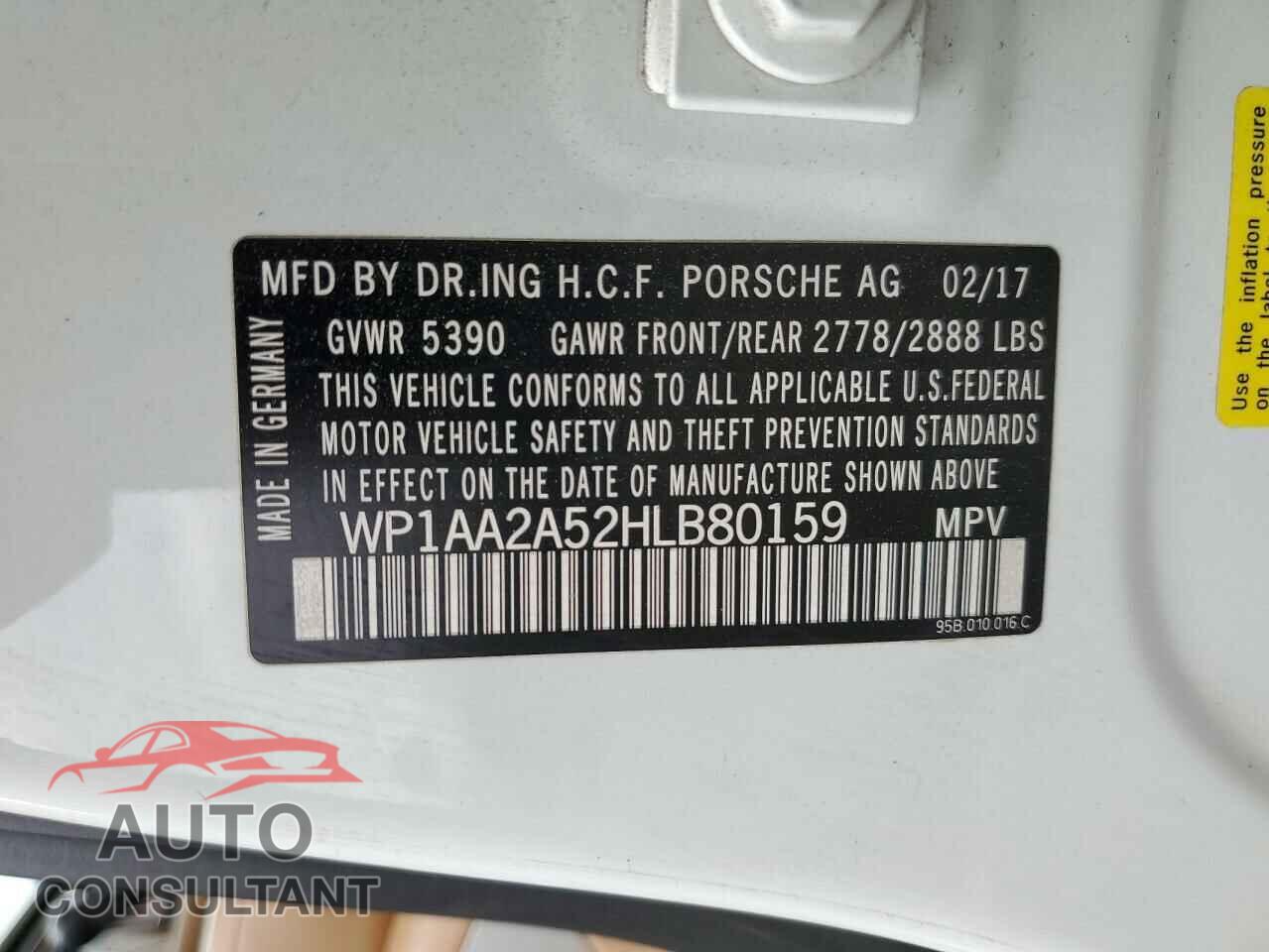 PORSCHE MACAN 2017 - WP1AA2A52HLB80159