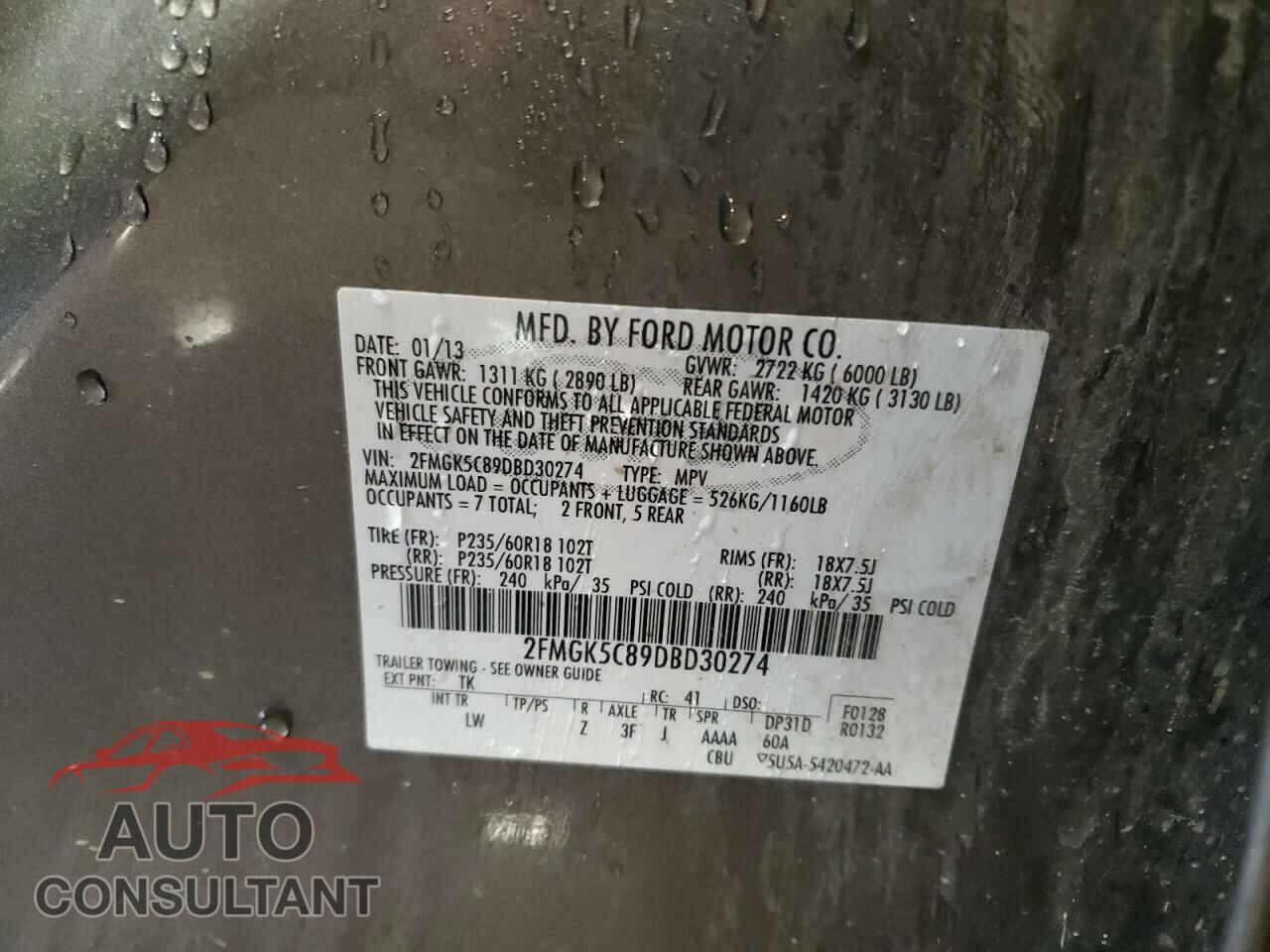 FORD FLEX 2013 - 2FMGK5C89DBD30274