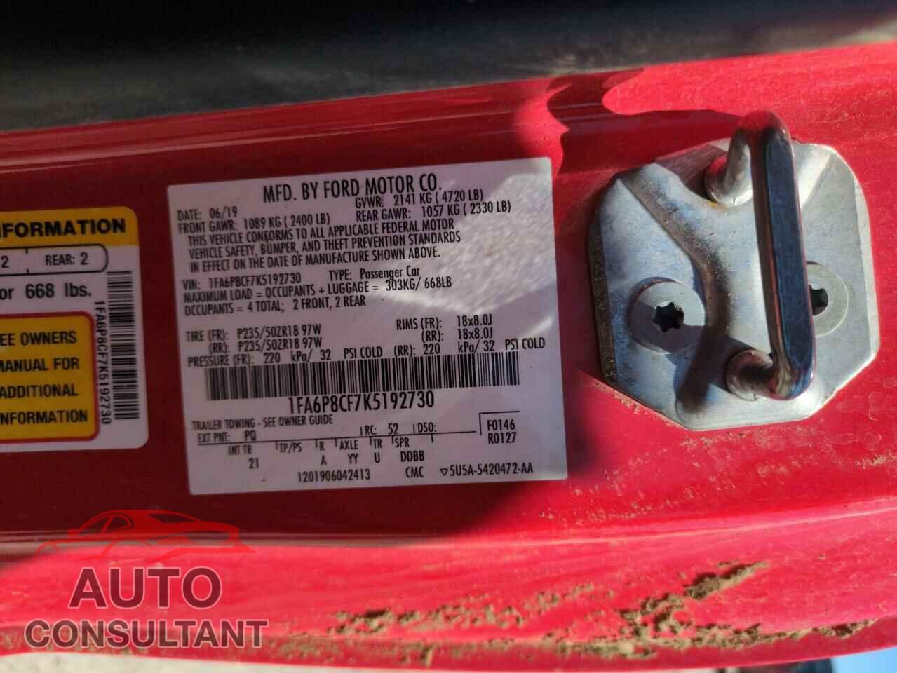 FORD MUSTANG 2019 - 1FA6P8CF7K5192730