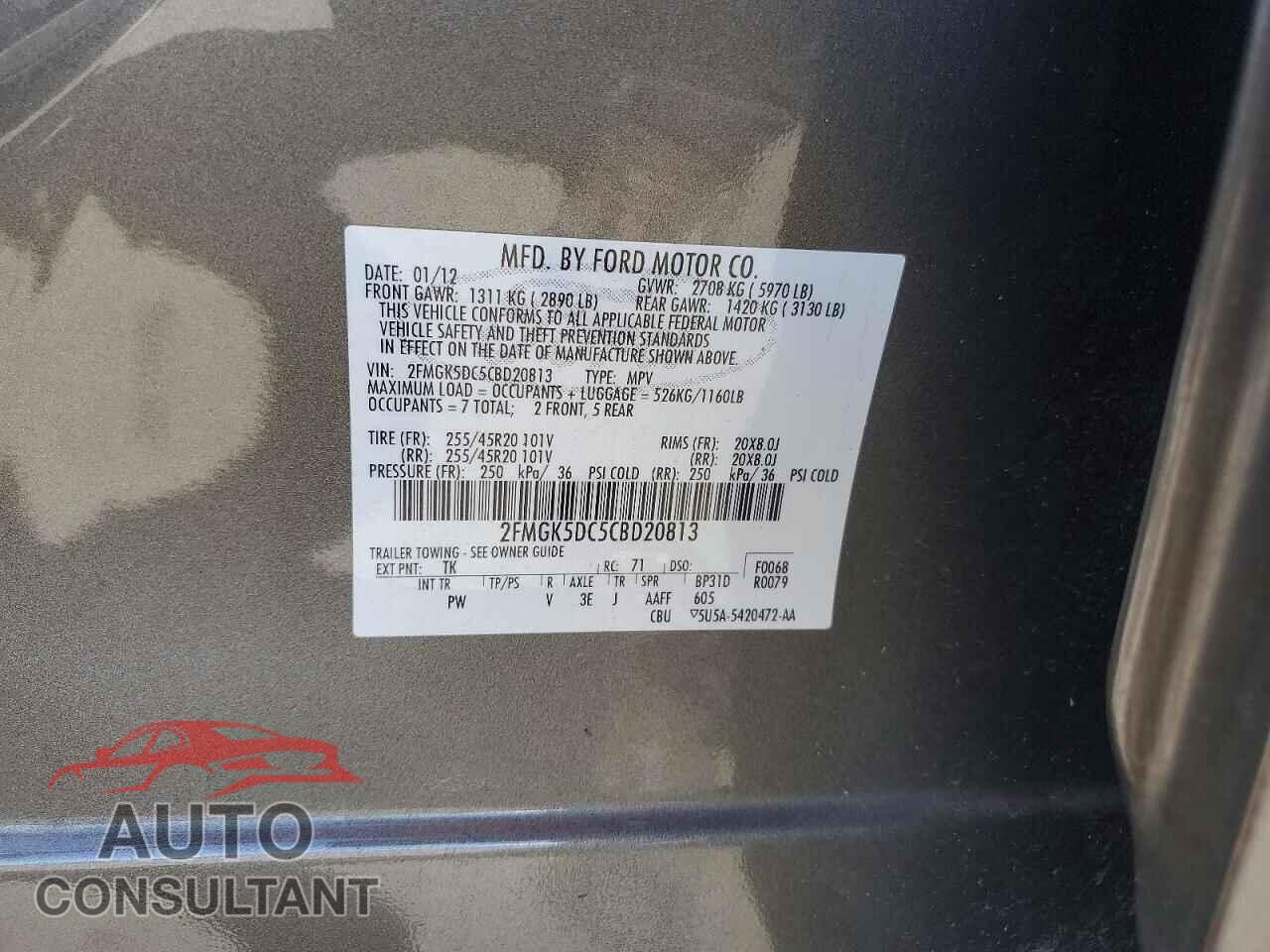 FORD FLEX 2012 - 2FMGK5DC5CBD20813