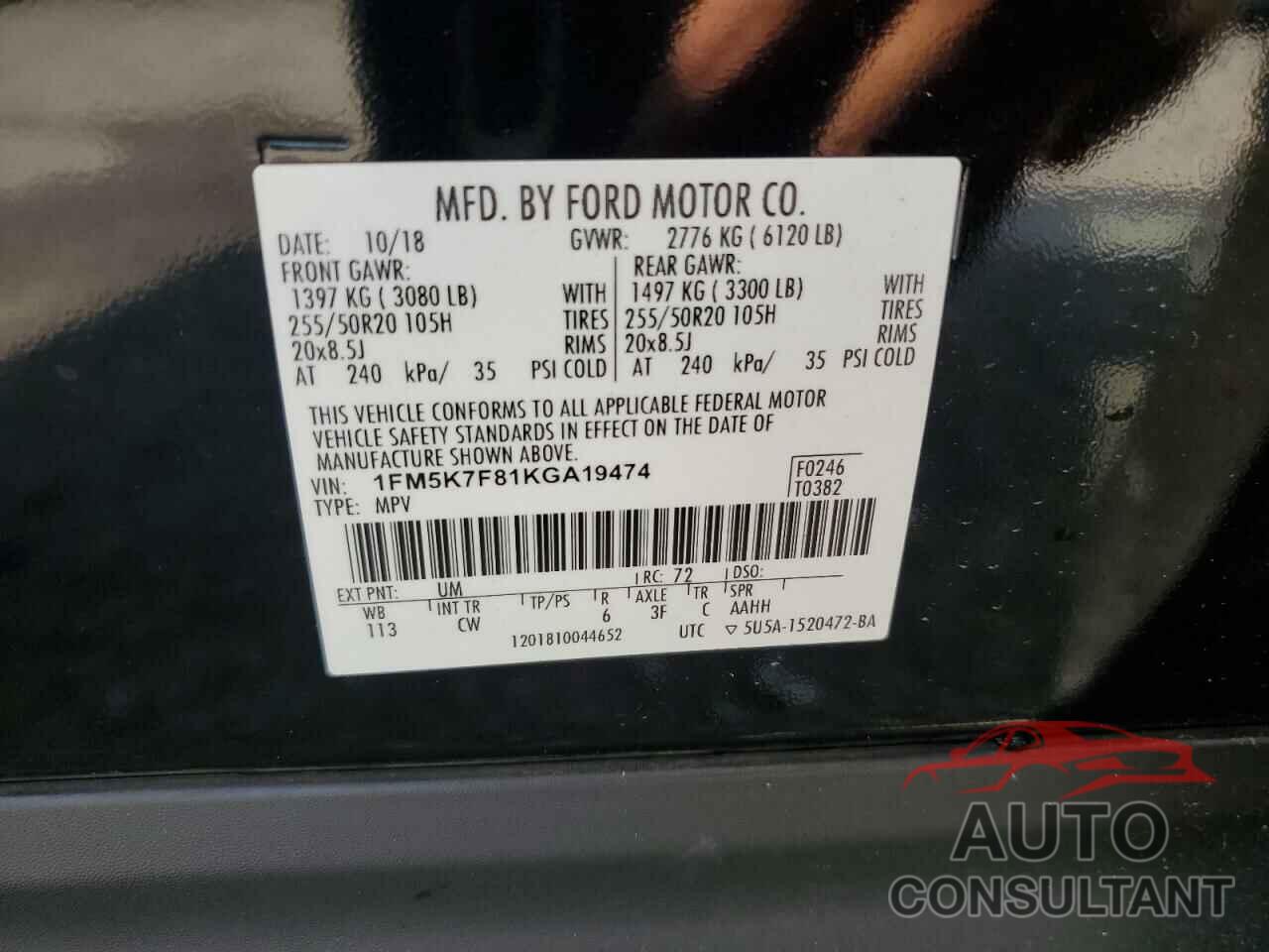 FORD EXPLORER 2019 - 1FM5K7F81KGA19474