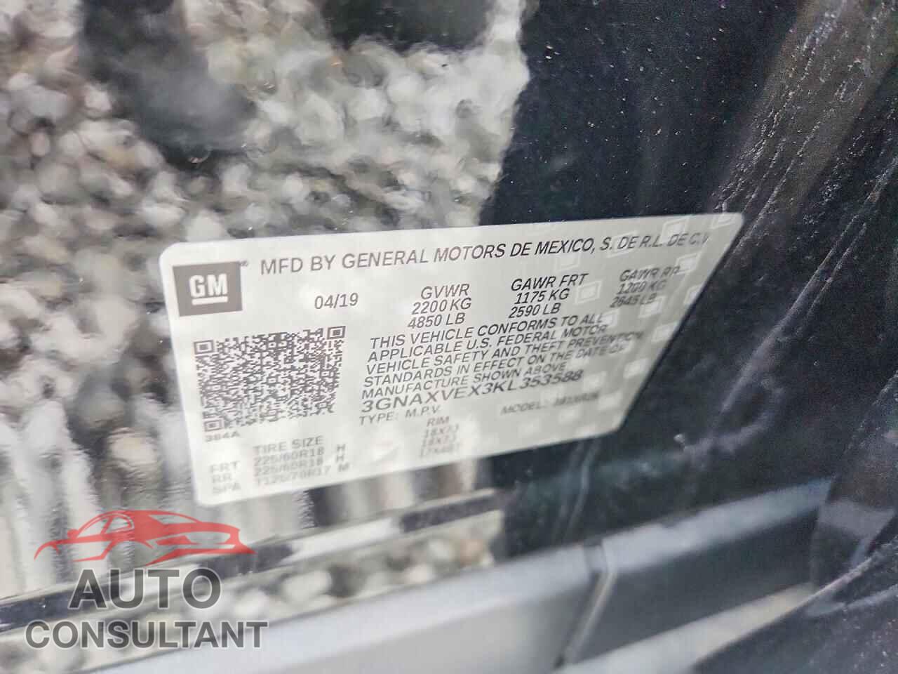 CHEVROLET EQUINOX 2019 - 3GNAXVEX3KL353588