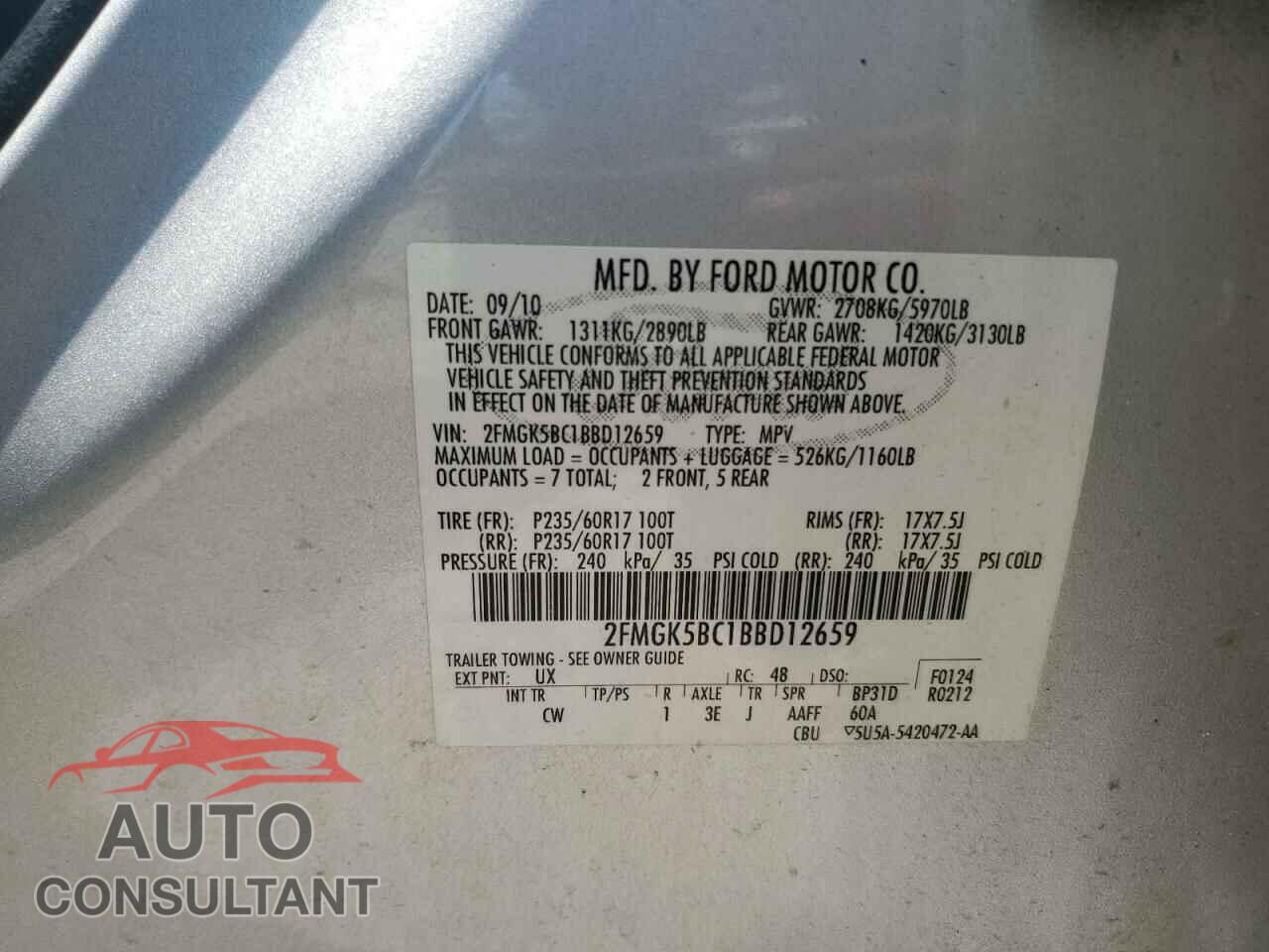 FORD FLEX 2011 - 2FMGK5BC1BBD12659