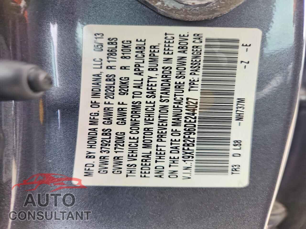 HONDA CIVIC 2013 - 19XFB2F96DE244027