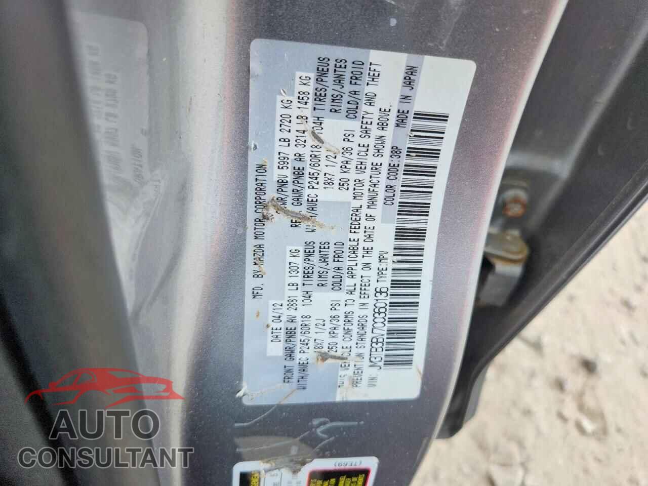 MAZDA CX-9 2012 - JM3TB3BV7C0360136
