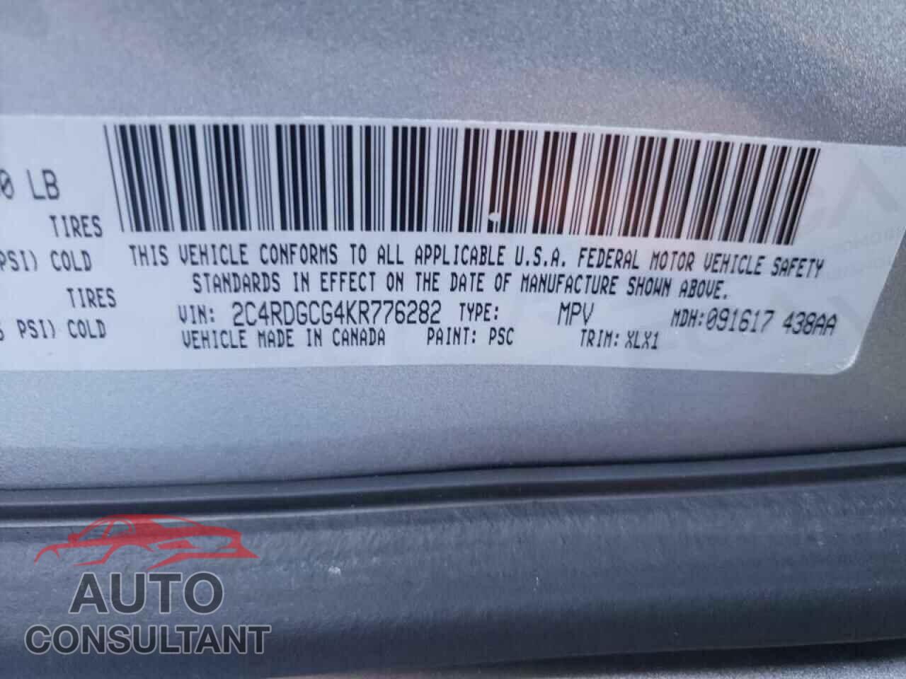DODGE CARAVAN 2019 - 2C4RDGCG4KR776282