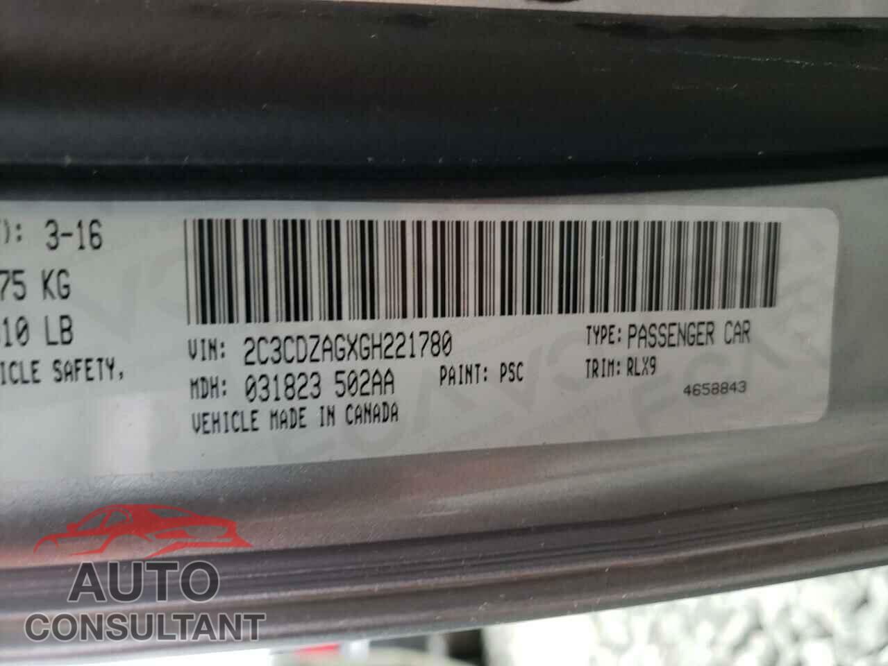 DODGE CHALLENGER 2016 - 2C3CDZAGXGH221780