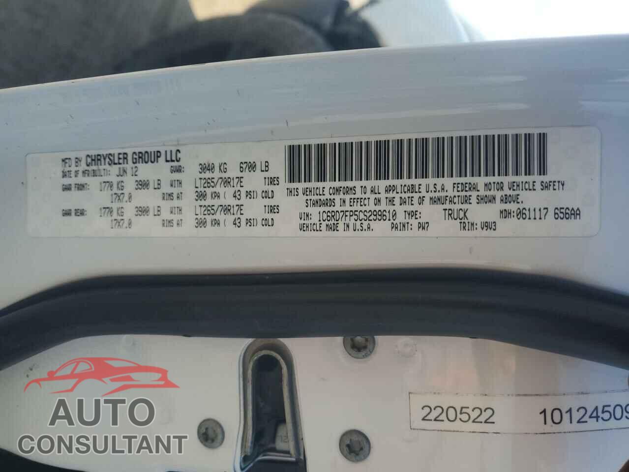DODGE RAM 1500 2012 - 1C6RD7FP5CS299610