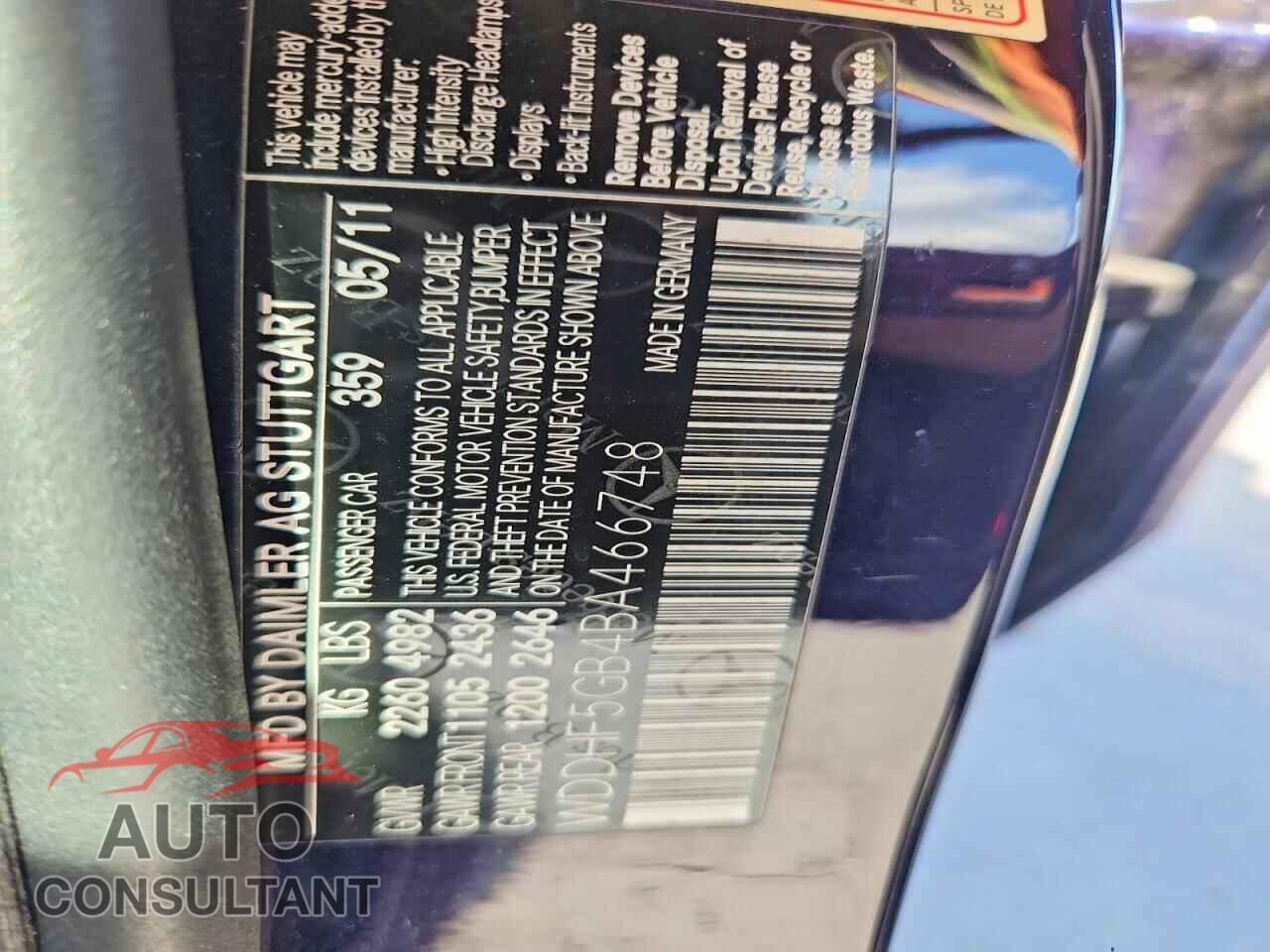 MERCEDES-BENZ E-CLASS 2011 - WDDHF5GB4BA466748