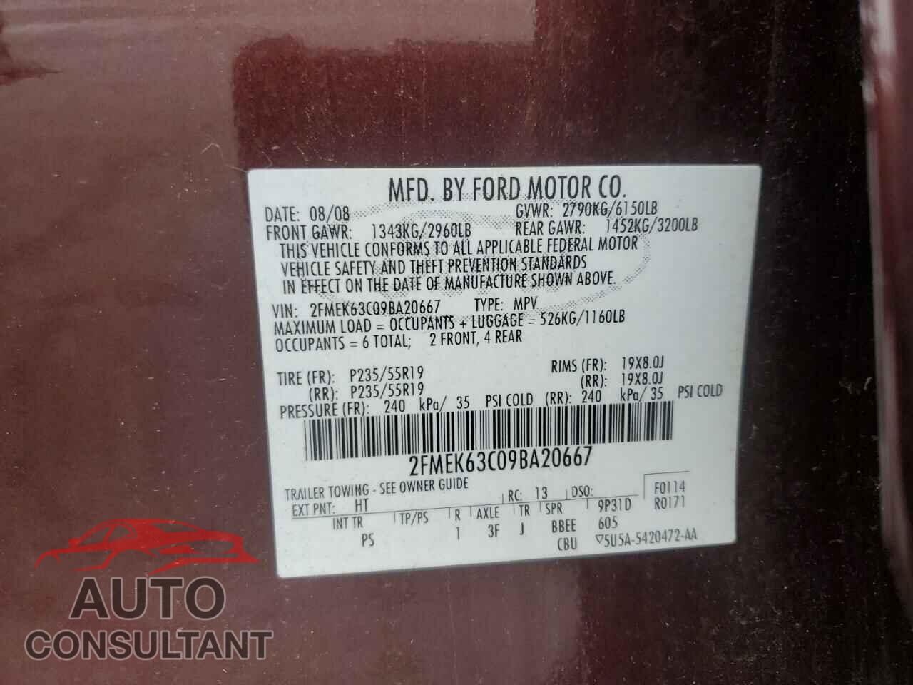 FORD FLEX 2009 - 2FMEK63C09BA20667