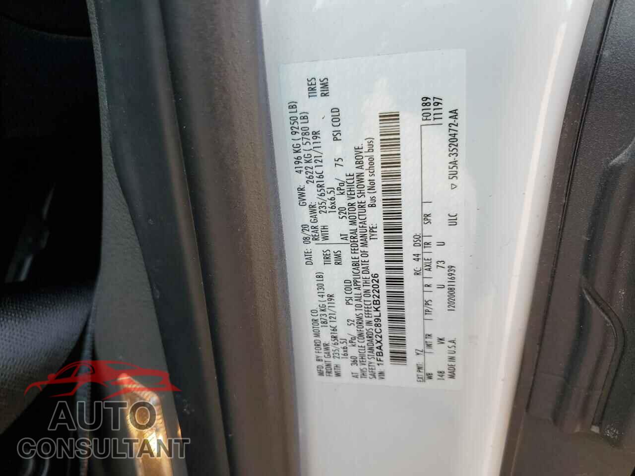FORD TRANSIT 2020 - 1FBAX2C89LKB22026