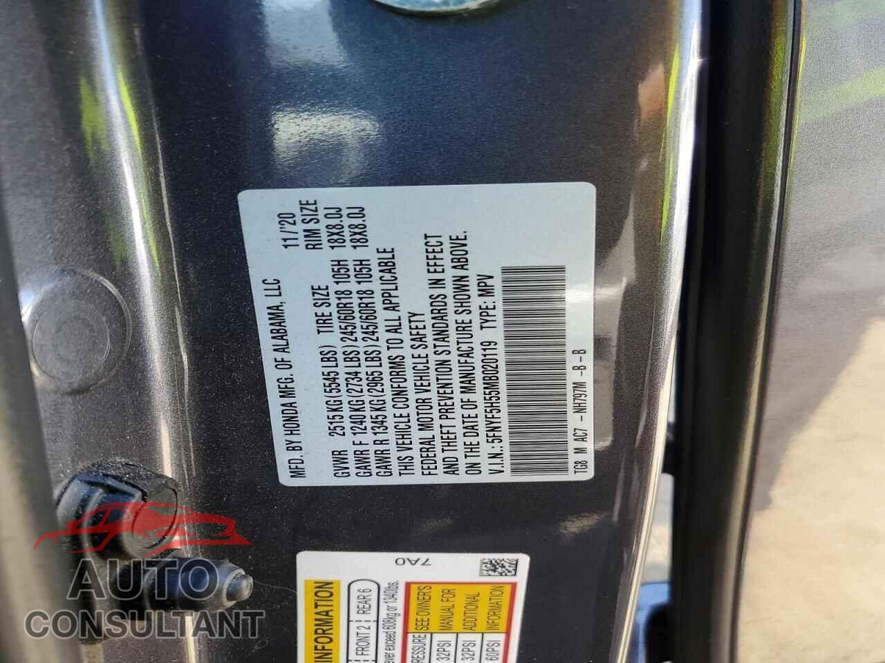 HONDA PILOT 2021 - 5FNYF5H55MB020119