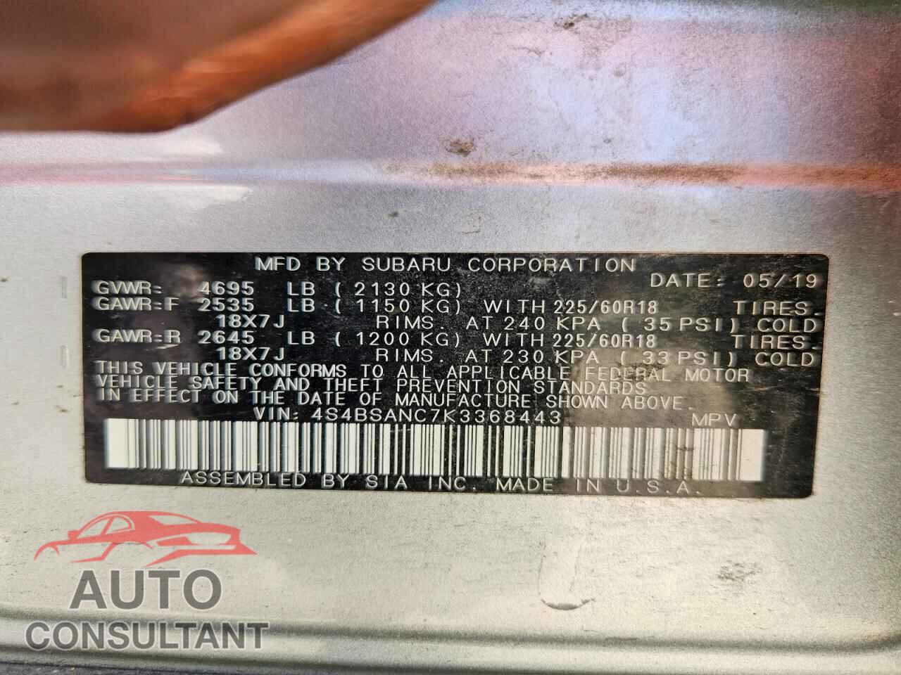 SUBARU OUTBACK 2019 - 4S4BSANC7K3368443