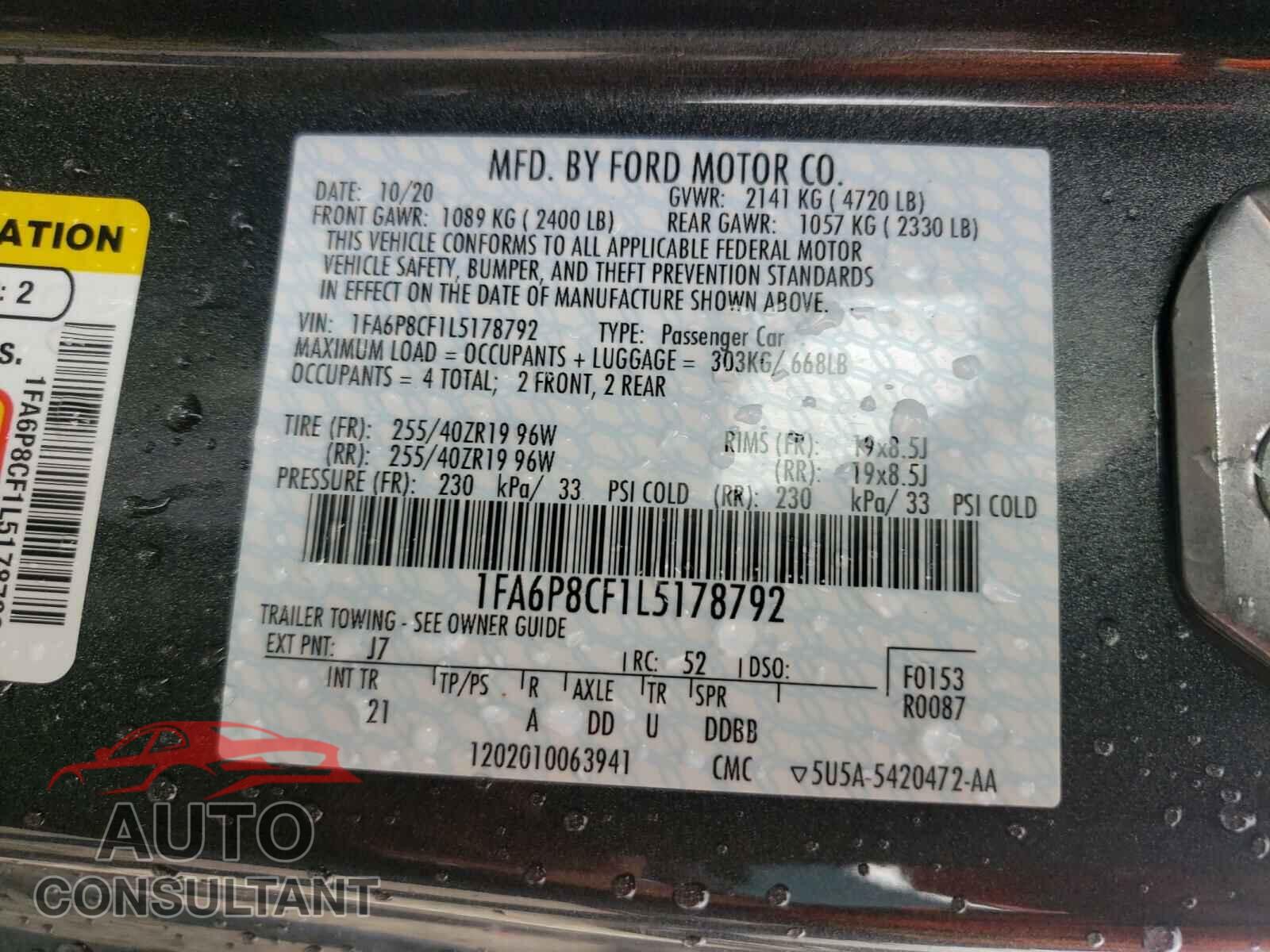 FORD MUSTANG 2020 - 1FA6P8CF1L5178792