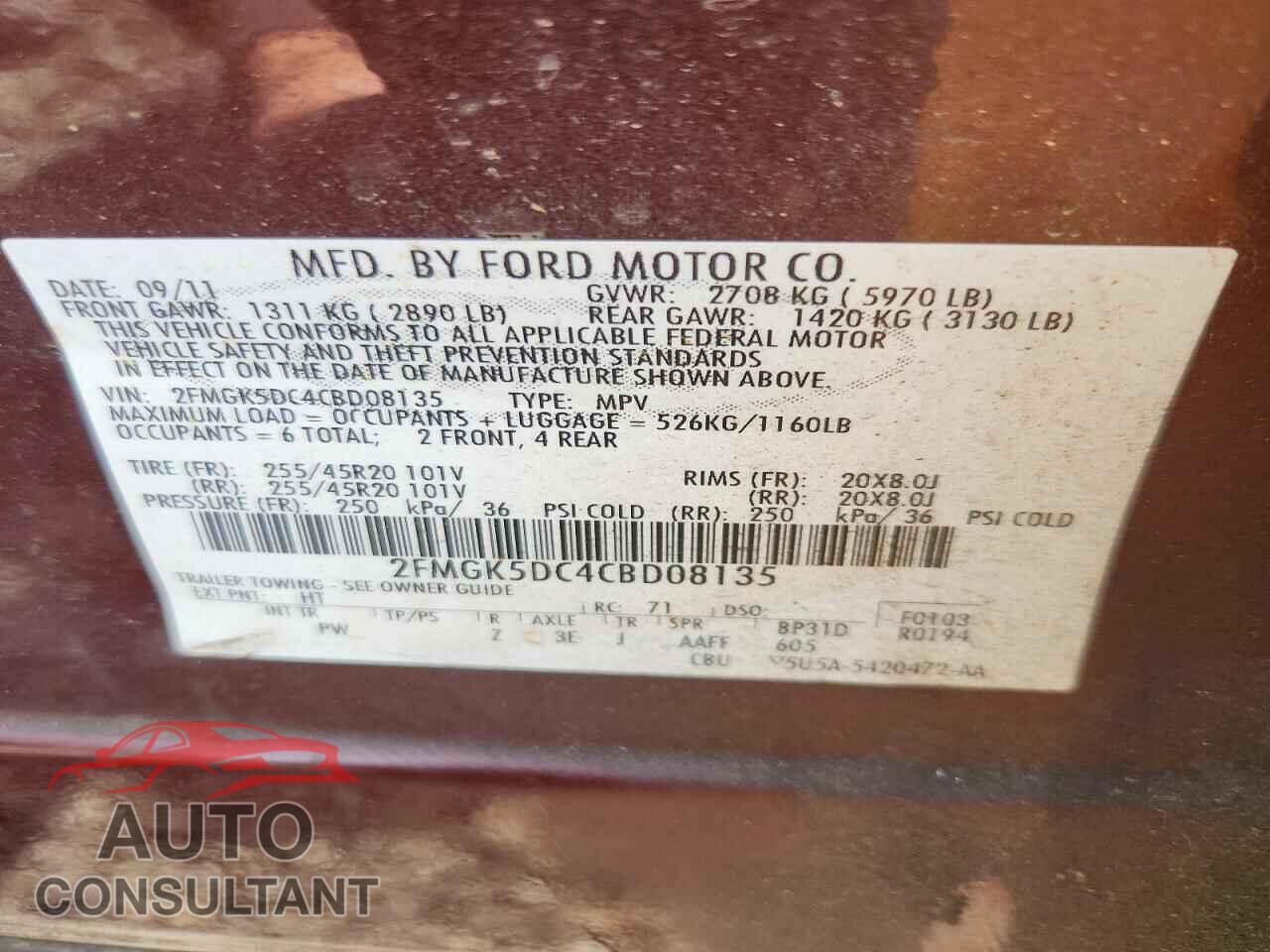 FORD FLEX 2012 - 2FMGK5DC4CBD08135