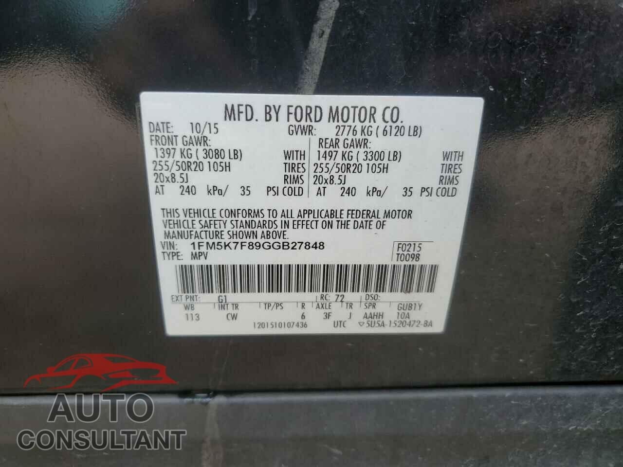 FORD EXPLORER 2016 - 1FM5K7F89GGB27848