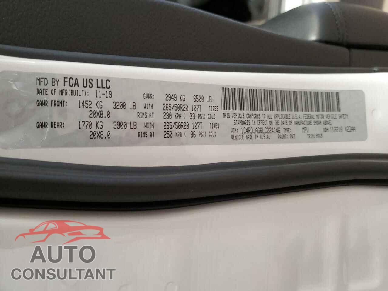 DODGE DURANGO 2020 - 1C4RDJAG6LC224146