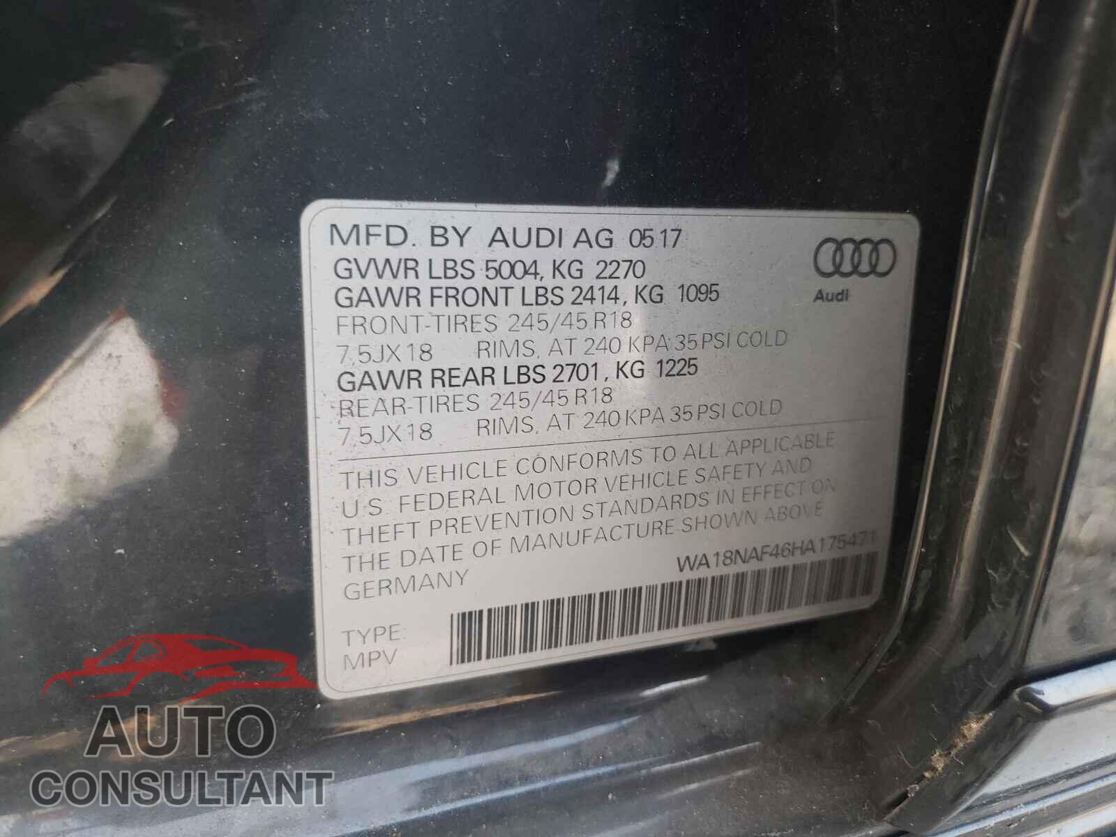 AUDI A4 2017 - WA18NAF46HA175471