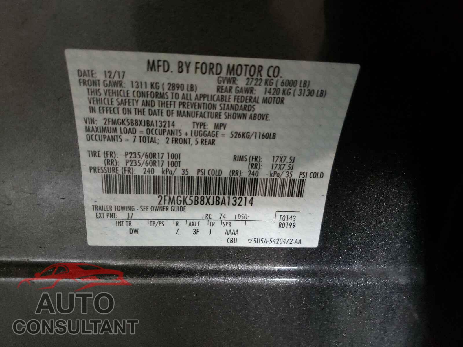 FORD FLEX 2018 - 2FMGK5B8XJBA13214