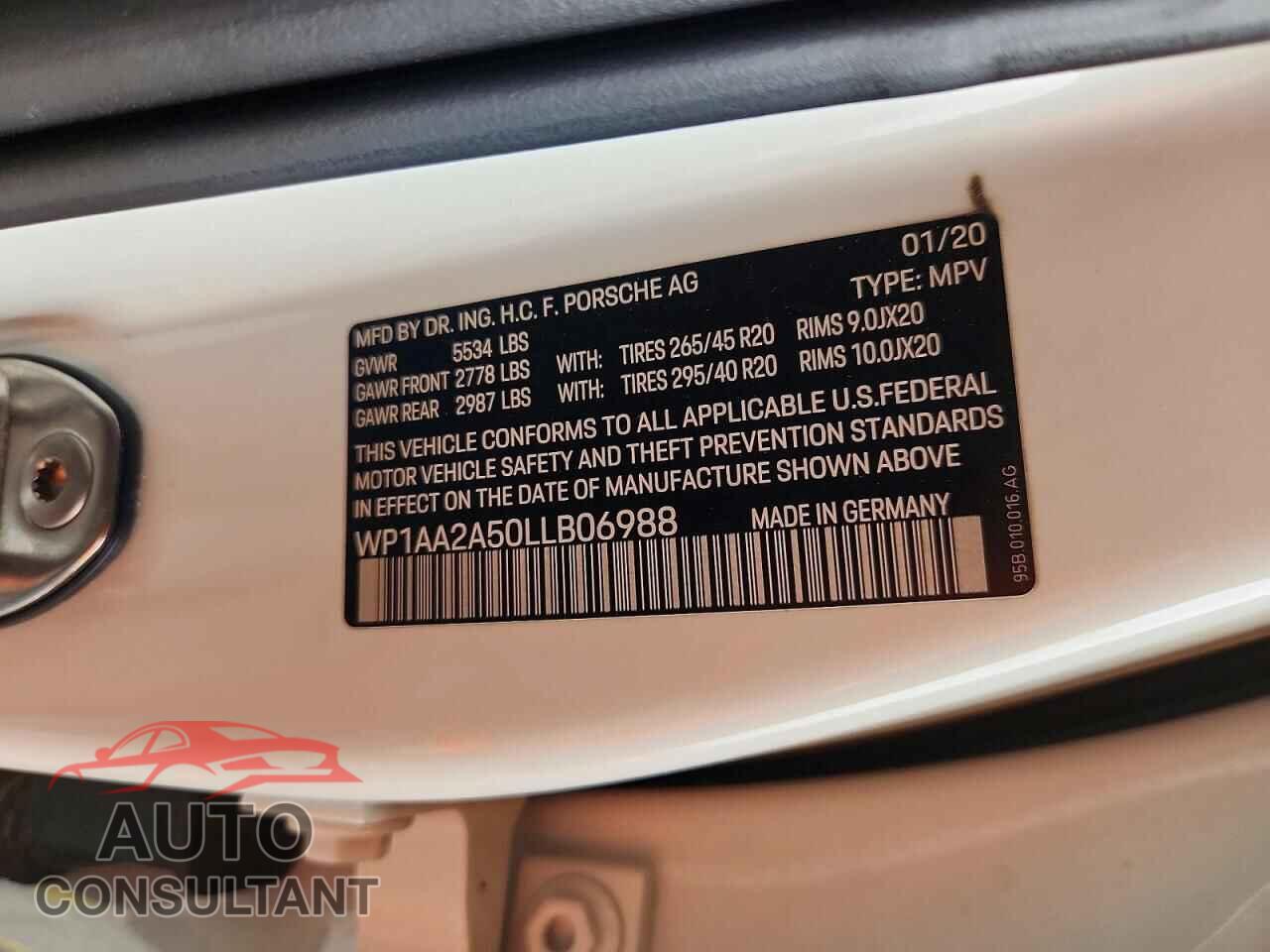 PORSCHE MACAN 2020 - WP1AA2A50LLB06988