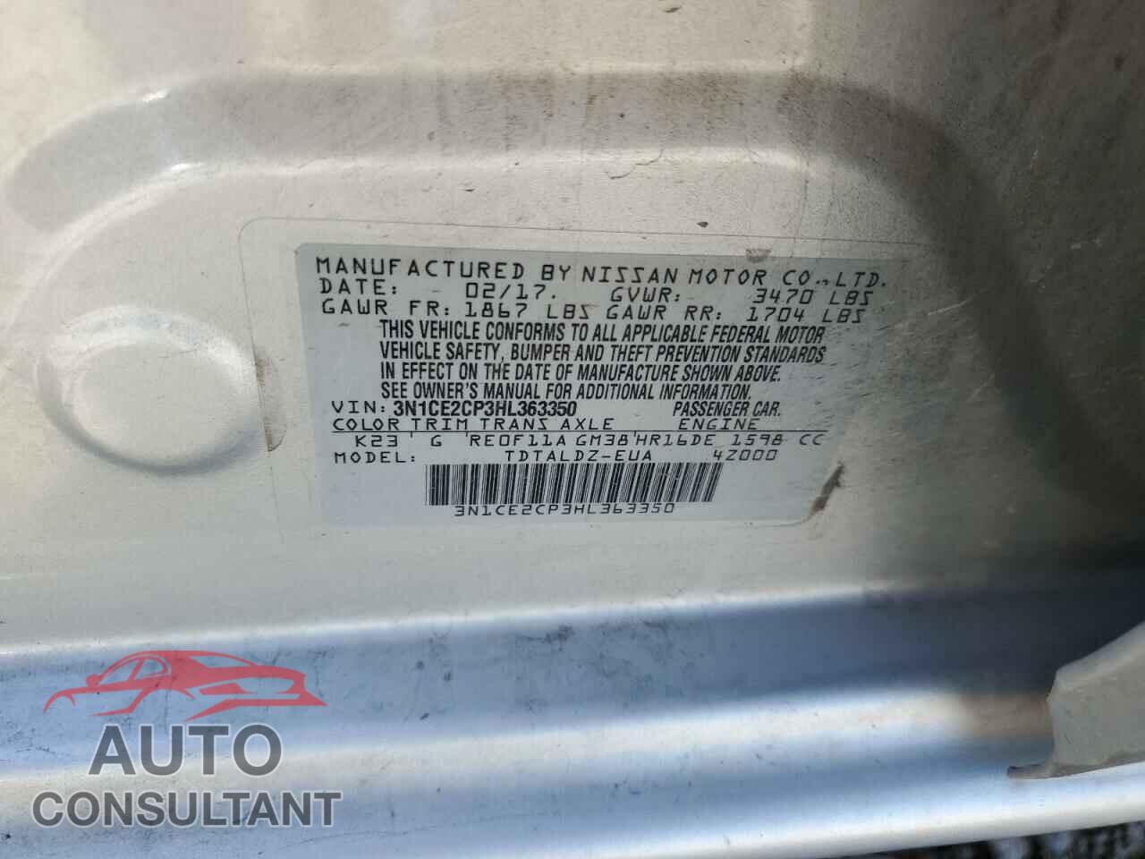 NISSAN VERSA 2017 - 3N1CE2CP3HL363350