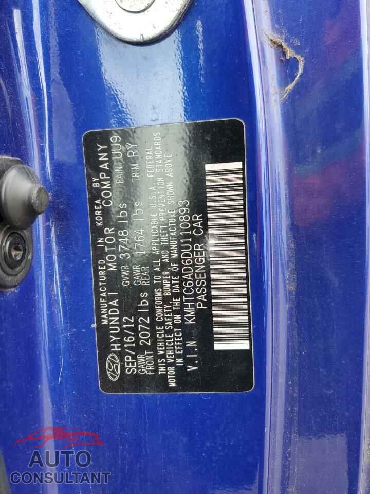 HYUNDAI VELOSTER 2013 - KMHTC6AD6DU110893