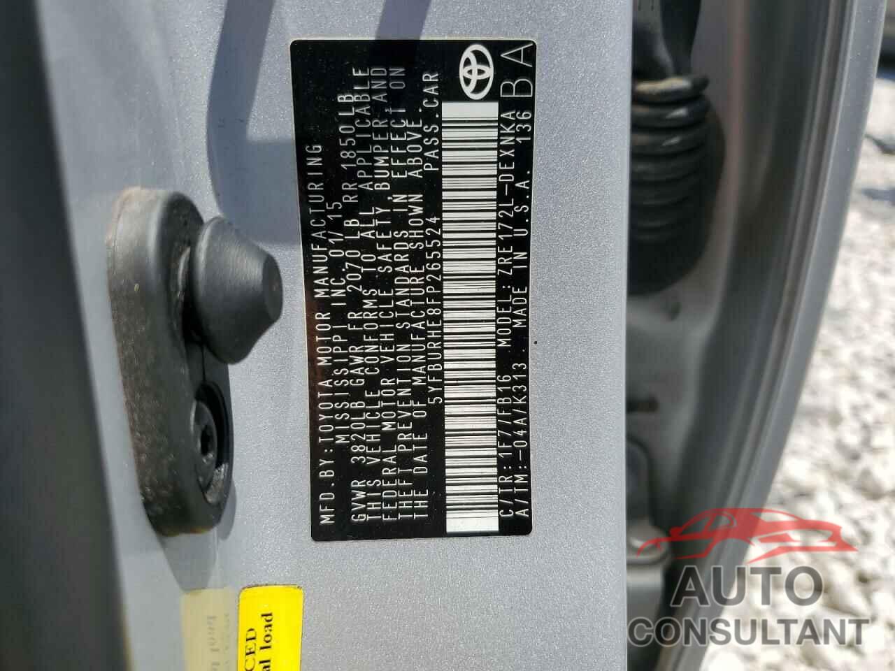 TOYOTA COROLLA 2015 - 5YFBURHE8FP265524