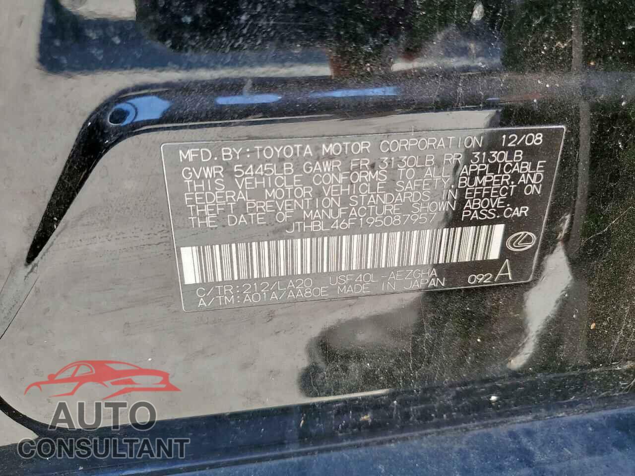 LEXUS LS460 2009 - JTHBL46F195087957