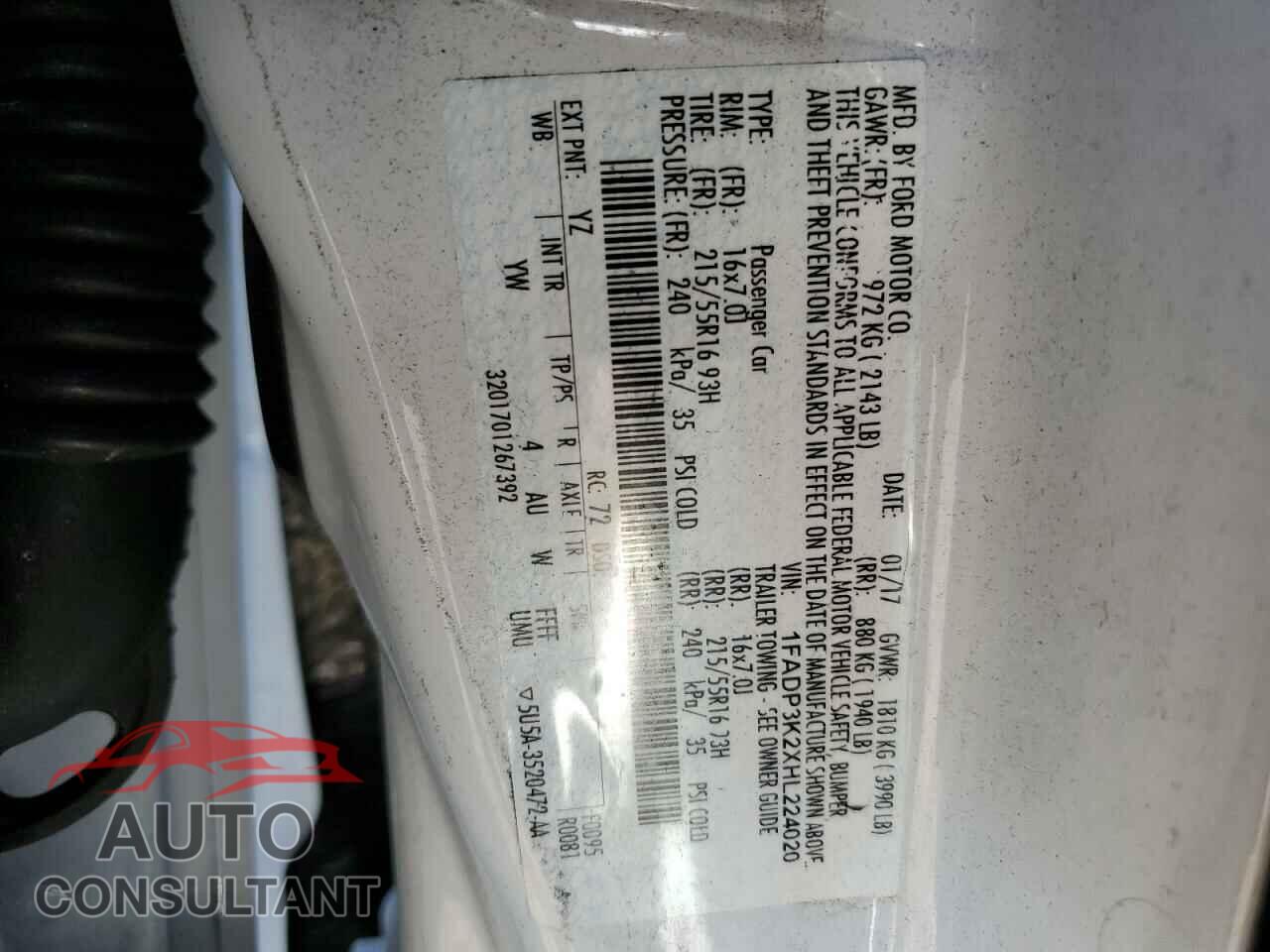FORD FOCUS 2017 - 1FADP3K2XHL224020