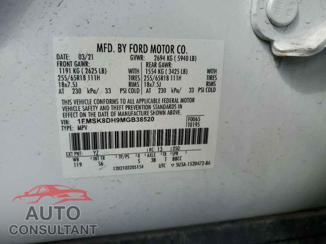 FORD EXPLORER 2021 - 1FMSK8DH9MGB38520