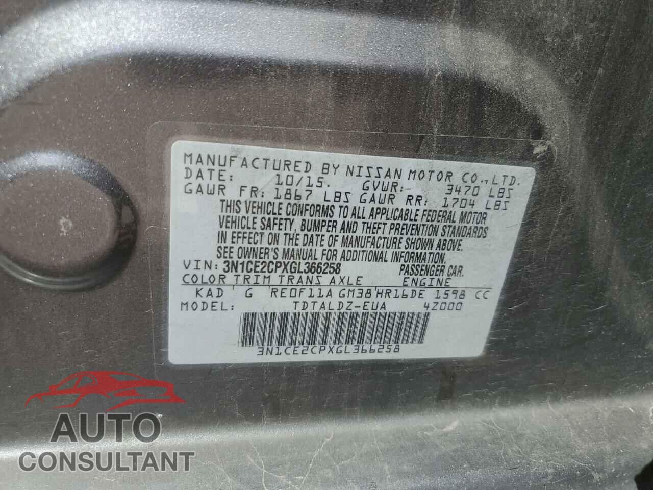 NISSAN VERSA 2016 - 3N1CE2CPXGL366258