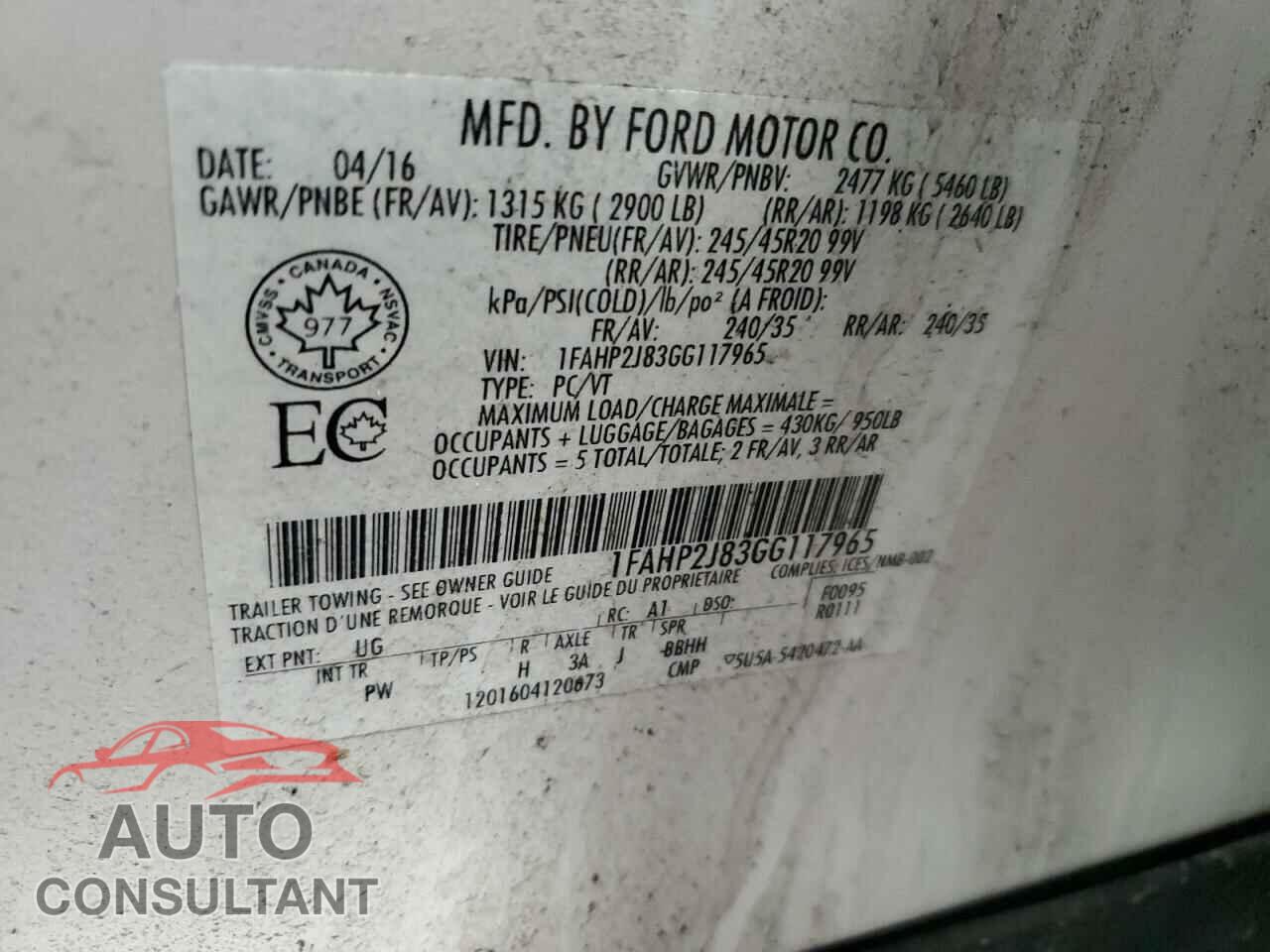 FORD TAURUS 2016 - 1FAHP2J83GG117965