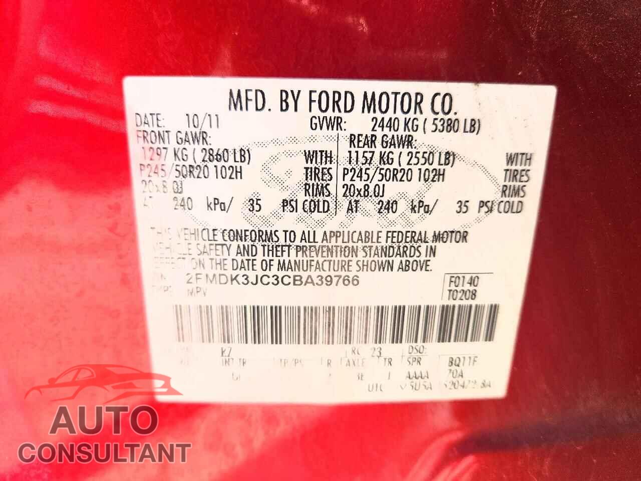 FORD EDGE 2012 - 2FMDK3JC3CBA39766