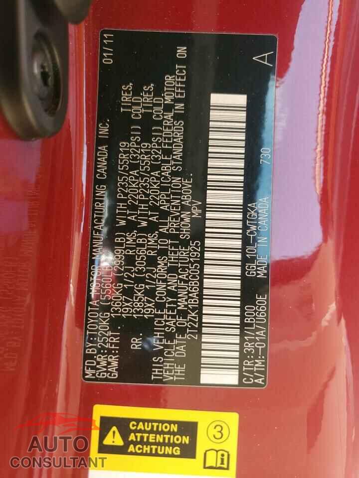 LEXUS RX350 2011 - 2T2ZK1BA6BC051925